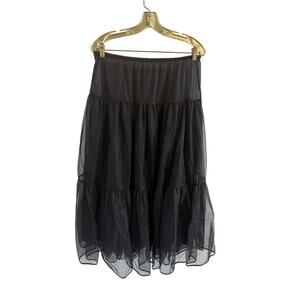 Vintage Linda Holt Renfrew Midi Black Sheer Long Layered Tulle Slip Skirt Goth